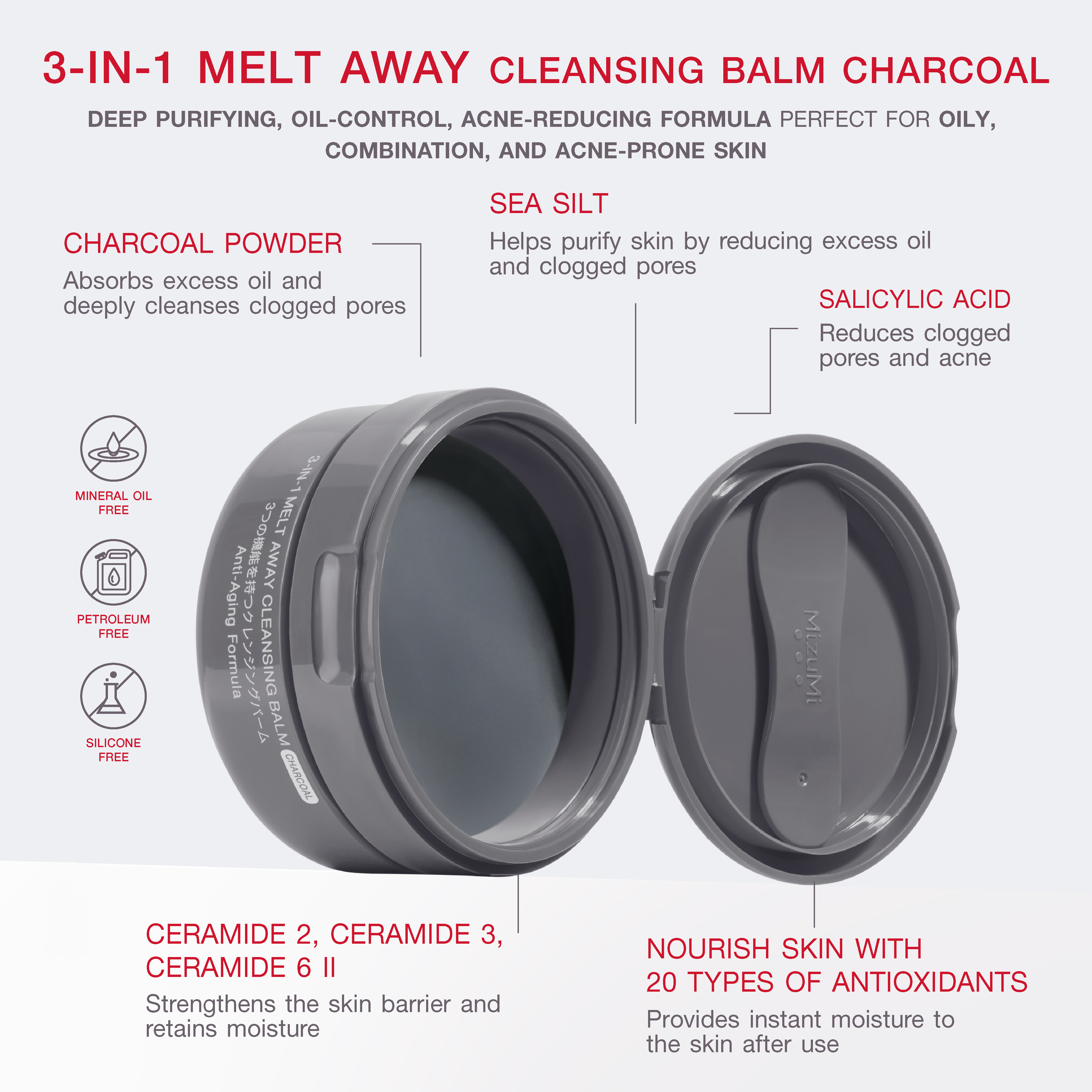 MizuMi 3-In-1 Melt Away Cleansing Balm Charcoal